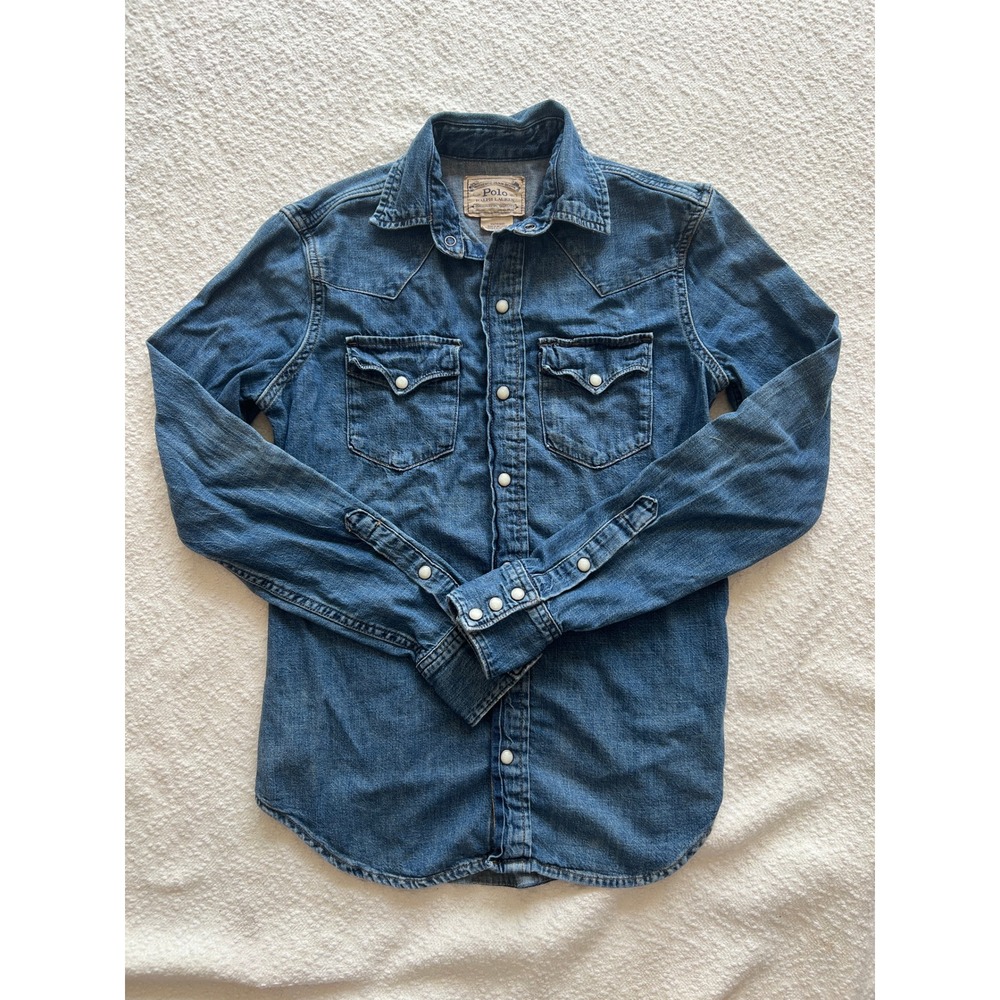 Polo Ralph Lauren Denim Western Snap Front Shirt Pearl Snap Indigo Blue XS